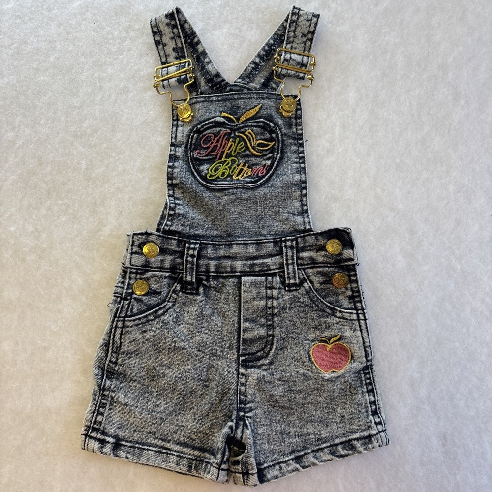 Y2K Apple‎ Bottoms Girls Denim Overall 12M Embroidered Acid Wash Logo Vintage